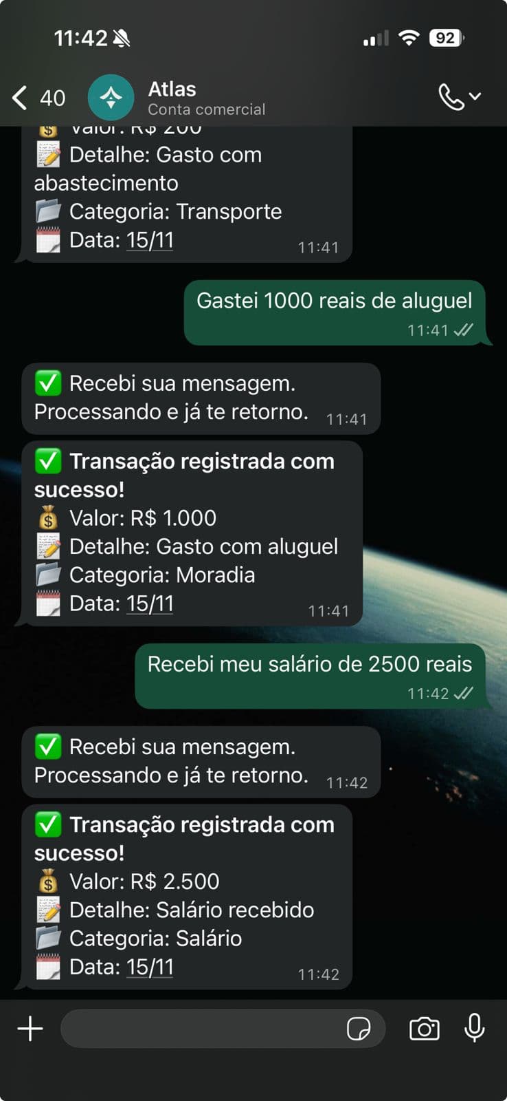 Conversa no WhatsApp com o Atlas FAI